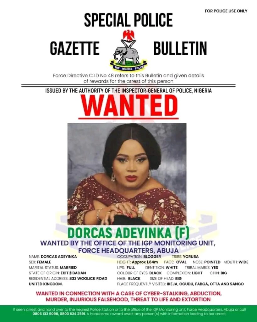 BREAKING: Police Declare UK-Based Nigerian Socialite Wanted Over Abduction, Murder