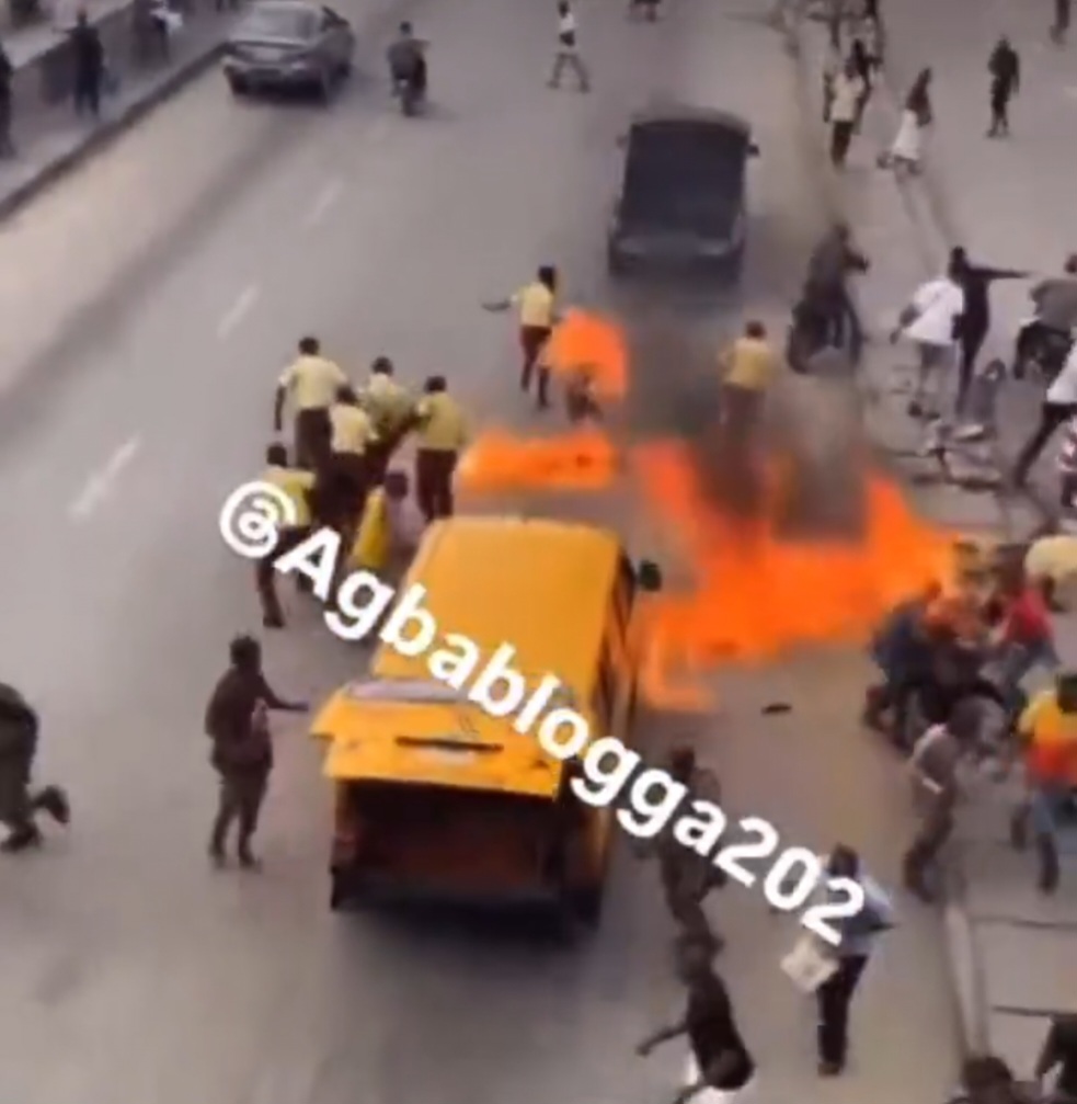 TRAGEDY: Lagos Driver Sets Self, Lagos Traffic Managers, LASTMA Ablaze [VIDEO]