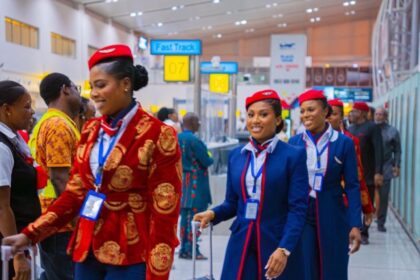 Air Peace: Reactions As Hostesses Dressed In Isi-Agu Outfits To London