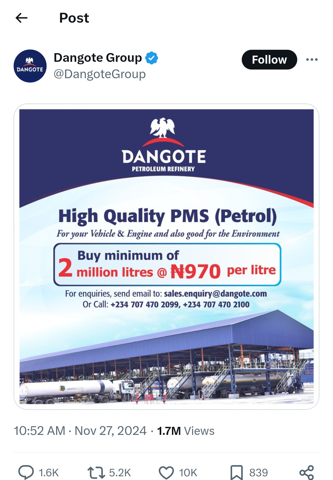 Dangote Refinery advert