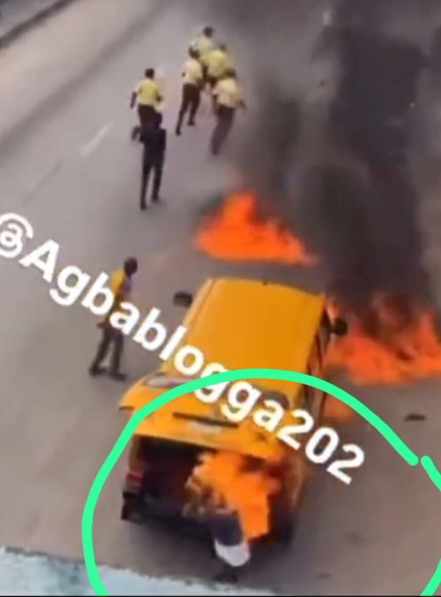 TRAGEDY: Lagos Driver Sets Self, Lagos Traffic Managers, LASTMA Ablaze [VIDEO]